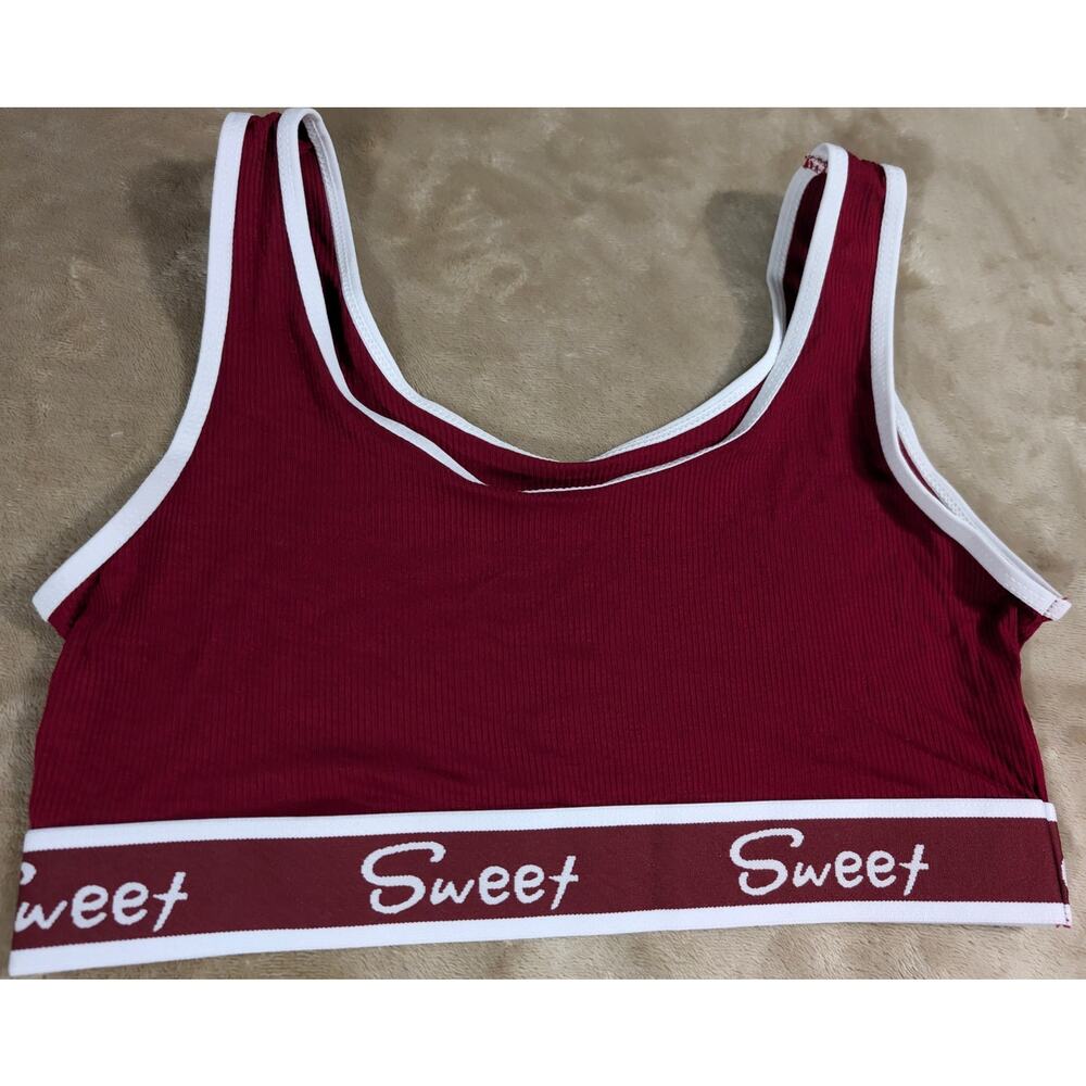 Size M Lingerie Sweet Bra Bralette NWoT Maroon White Crop Top Lightweight Sleep